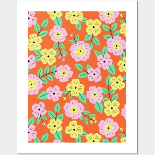 Happy impatiens flower botanical pattern in orange Posters and Art